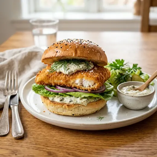 Burger rybny z flądrą