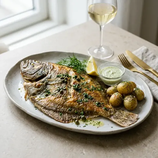 Cały pieczony turbot