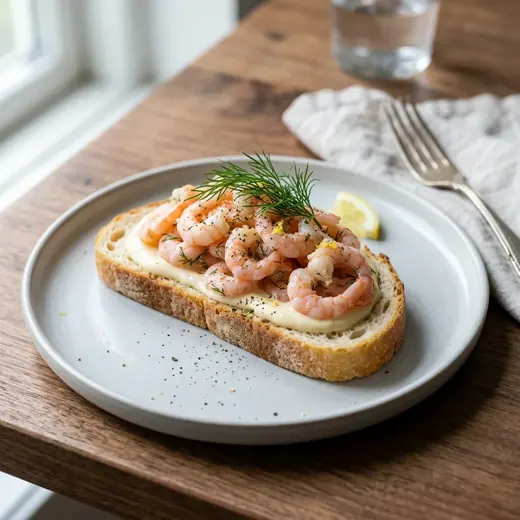 Kanapka z krewetkami na białym pieczywie