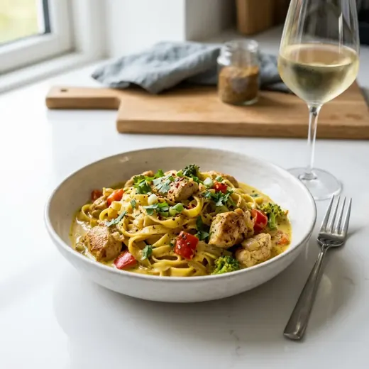 Makaron z kurczakiem i curry