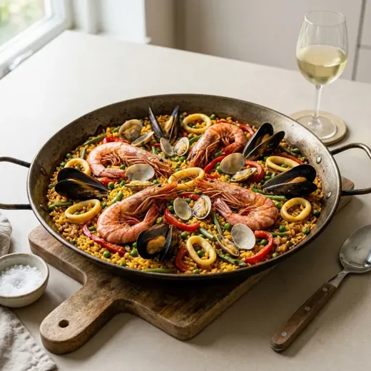 Paella z owocami morza
