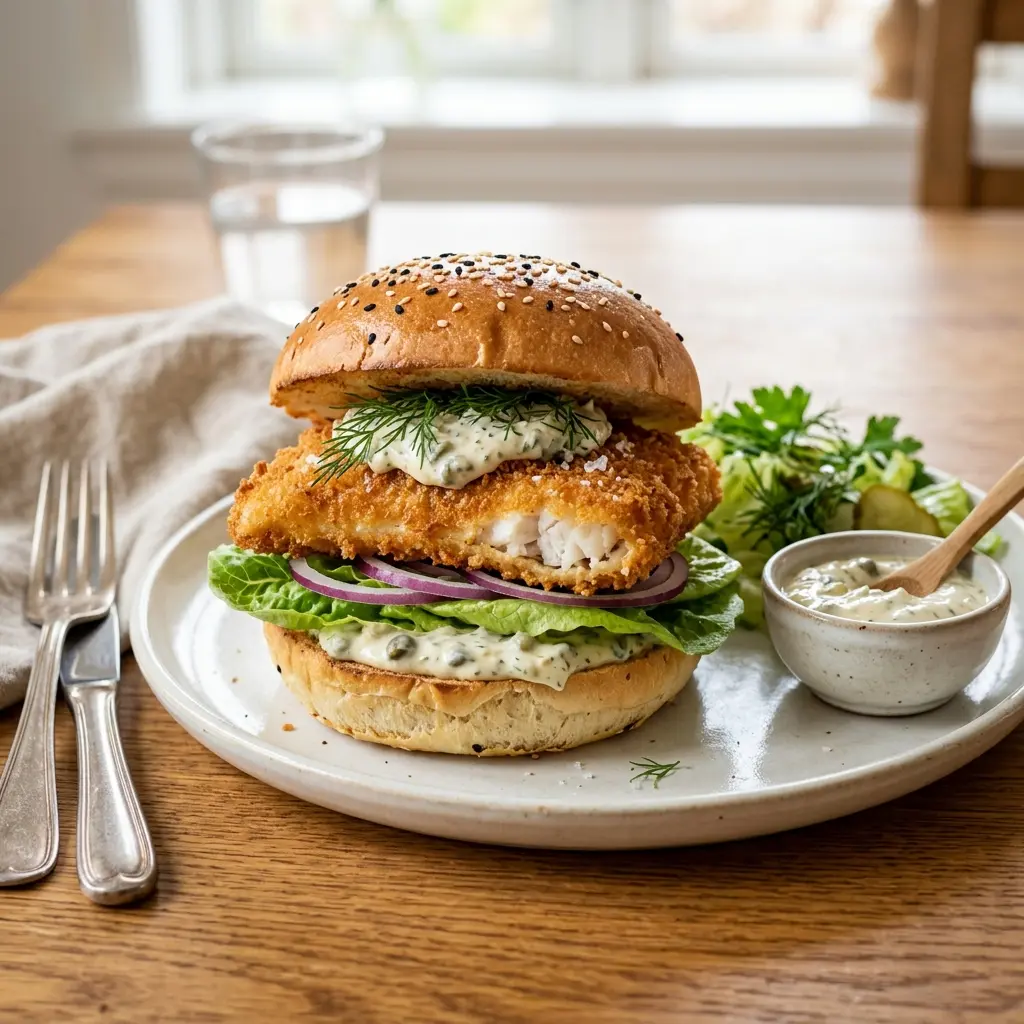Burger rybny z flądrą