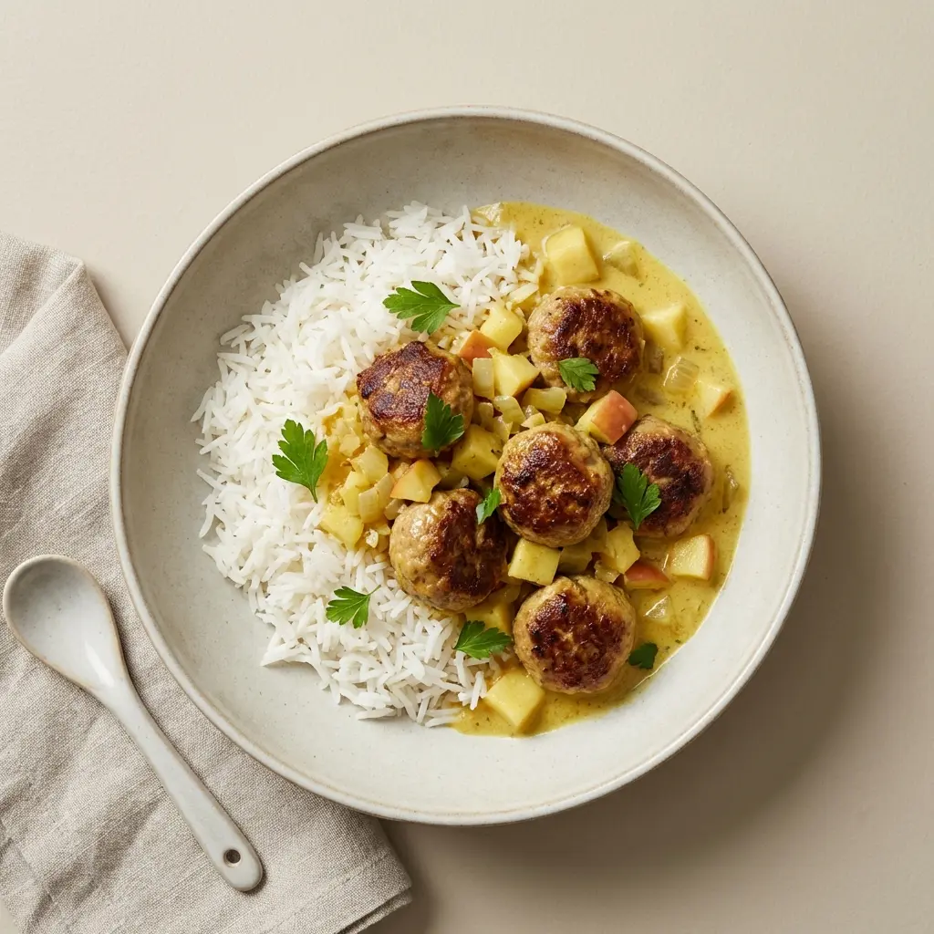 Klopsiki w sosie curry z ryżem