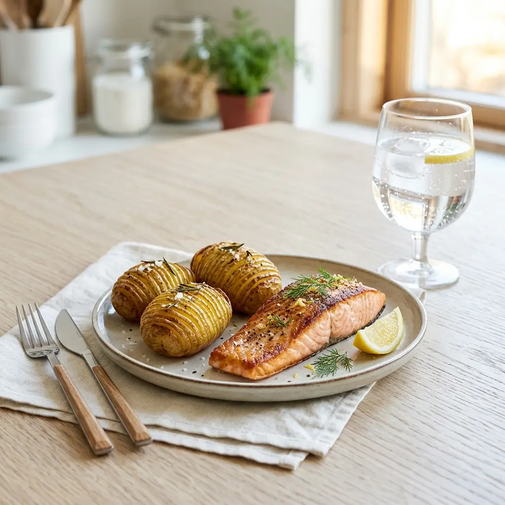 Łosoś z ziemniakami Hasselback