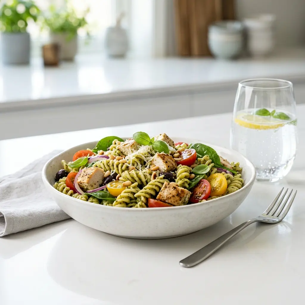 Sałatka makaronowa z kurczakiem i pesto