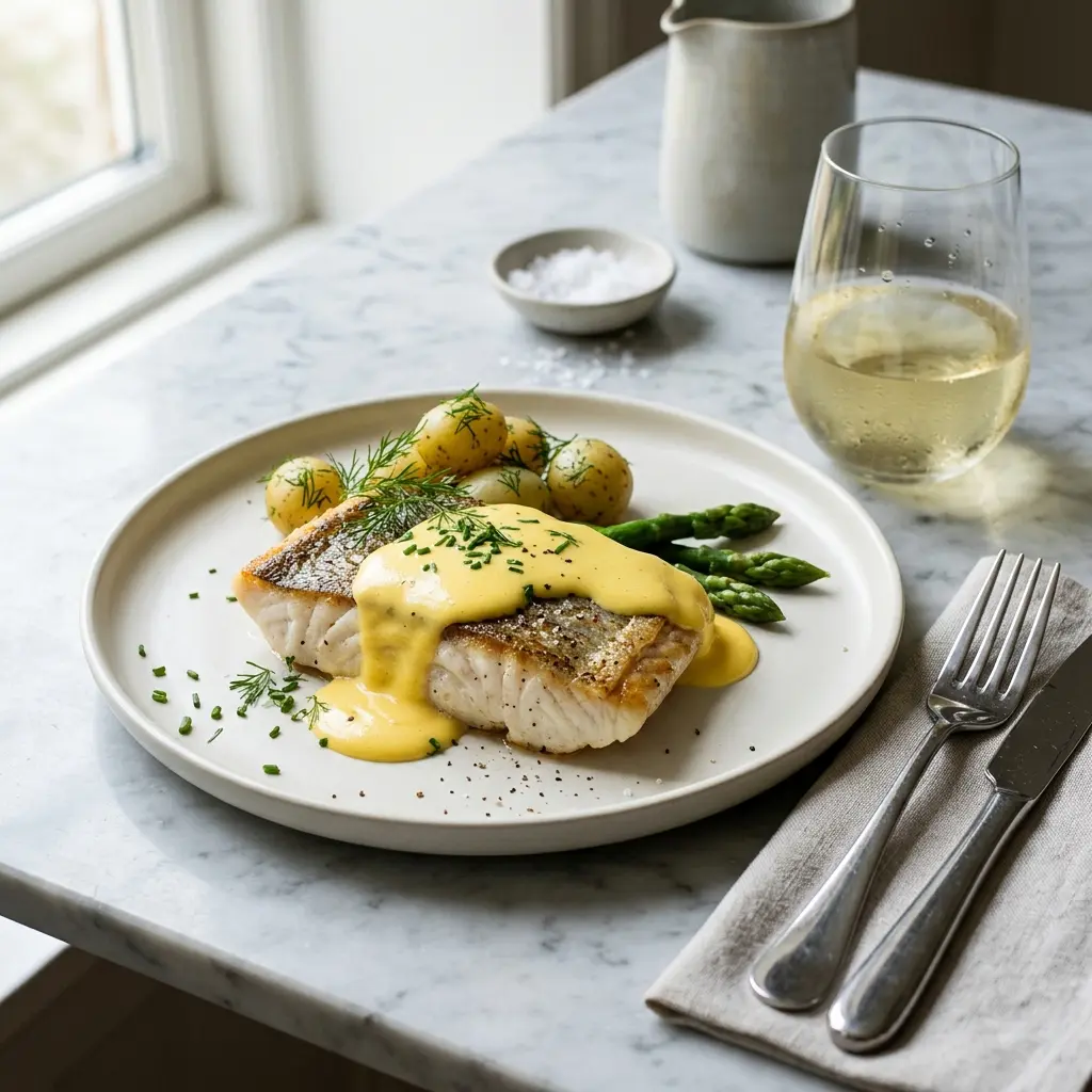 Turbot z sosem holenderskim