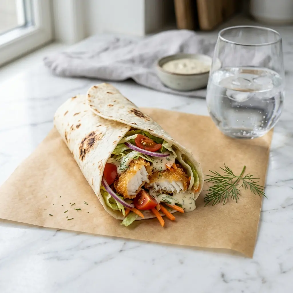 Tortilla z chrupiącą flądrą